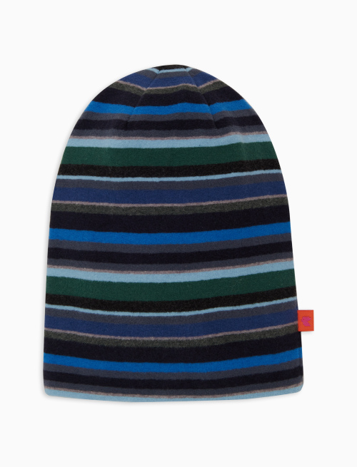 Kids' long blue reversible fleece beanie with multicoloured stripes - Hats | Gallo 1927 - Official Online Shop
