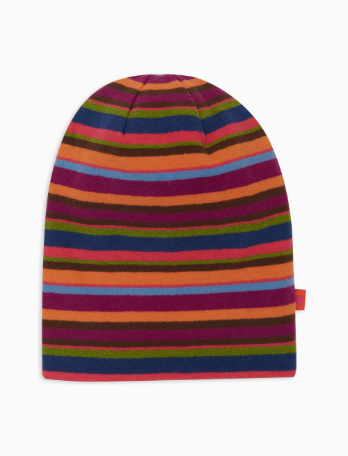Kids' long fuchsia reversible fleece beanie with multicoloured stripes - Hats | Gallo 1927 - Official Online Shop