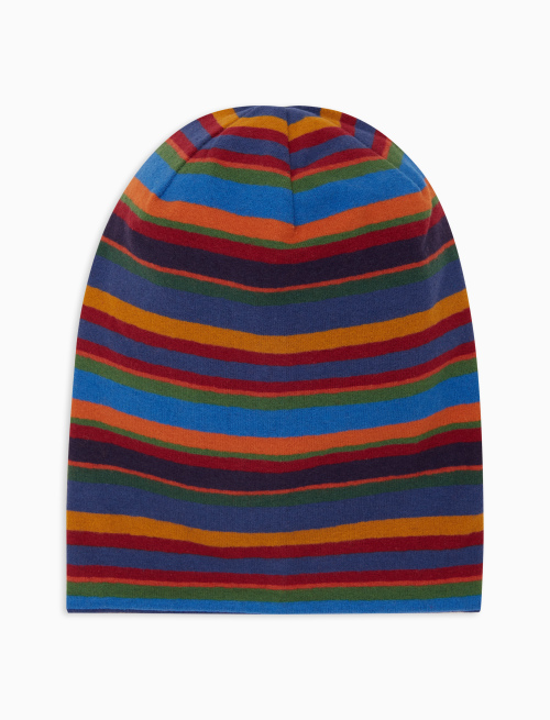 Kids' long blue reversible fleece beanie with multicoloured stripes - Black Friday Kids | Gallo 1927 - Official Online Shop