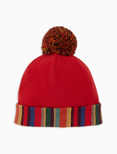 Kids' plain red fleece beanie with multicoloured pompom - Black Friday Kids | Gallo 1927 - Official Online Shop