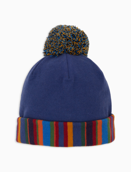 Kids' plain blue fleece beanie with multicoloured pompom - Black Friday Kids | Gallo 1927 - Official Online Shop