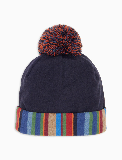 Berretto bambino blu tinta unita con pom pon multicolor - Multicolor | Gallo 1927 - Official Online Shop