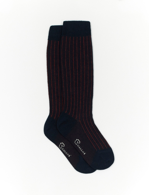 Kids' long navy blue twin-rib cotton socks - Socks | Gallo 1927 - Official Online Shop