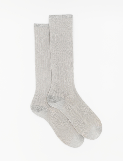 Long ribbed plain silver viscose socks - The Essentials | Gallo 1927 - Official Online Shop