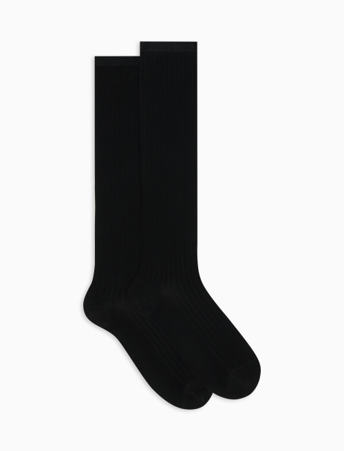 Long ribbed plain black viscose socks - The Essentials | Gallo 1927 - Official Online Shop
