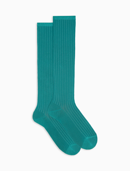 Long ribbed plain turquoise viscose socks - Best Seller | Gallo 1927 - Official Online Shop