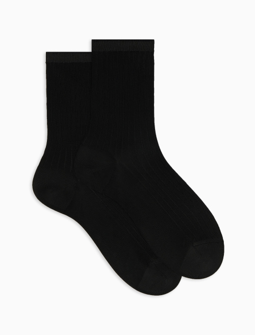 Short plain black ribbed viscose socks - Short | Gallo 1927 - Official Online Shop