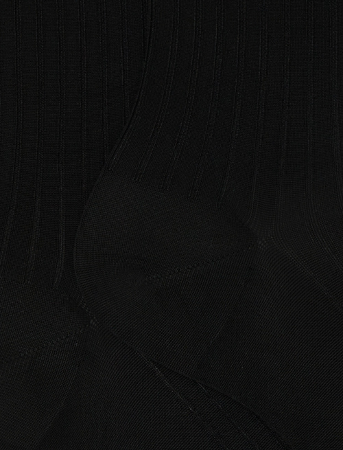 Short plain black ribbed viscose socks - Short | Gallo 1927 - Official Online Shop