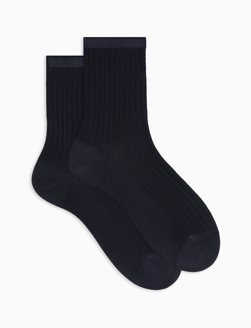 Short plain blue ribbed viscose socks - Socks | Gallo 1927 - Official Online Shop