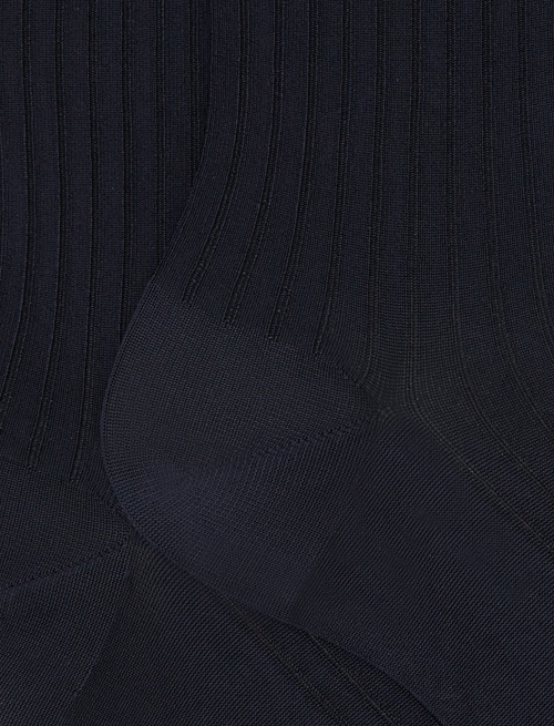 Short plain blue ribbed viscose socks - Short | Gallo 1927 - Official Online Shop