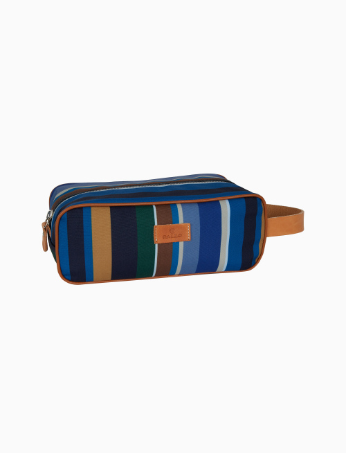 Classic unisex blue beauty case with multicoloured stripes - Small Leather Goods | Gallo 1927 - Official Online Shop