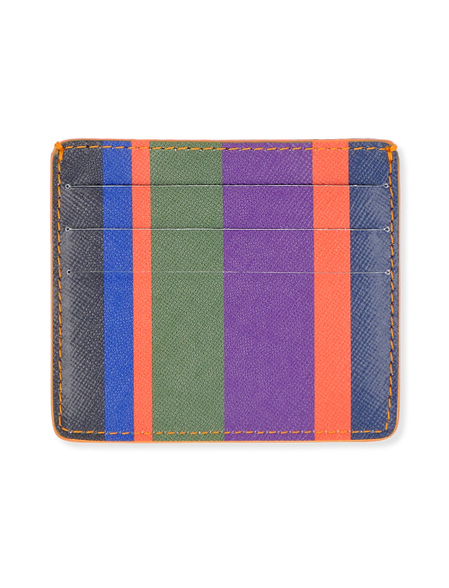 Porta carta di credito pelle blu royal righe multicolor - Piccola Pelletteria | Gallo 1927 - Official Online Shop