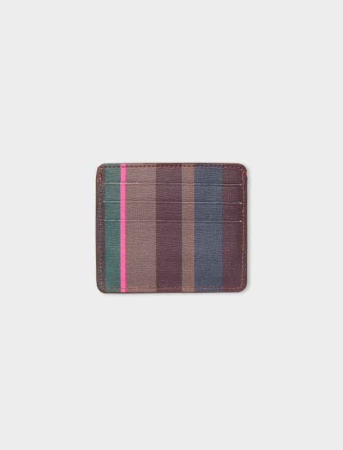 Burgundy leather card holder with multicoloured stripes - Small Leather goods | Gallo 1927 - Official Online Shop