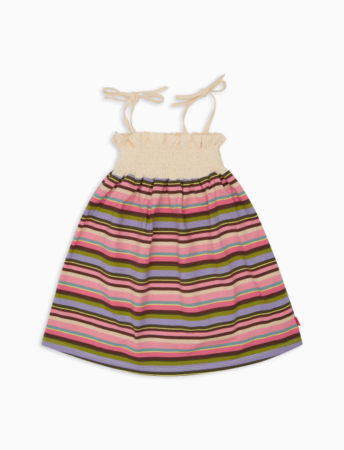 Girls' geranium tie strap cotton dress with multicoloured stripes - Lifestyle | Gallo 1927 - Official Online Shop