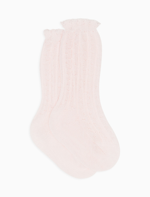 Kids' long plain pink socks in textured cotton | Gallo 1927 - Official Online Shop