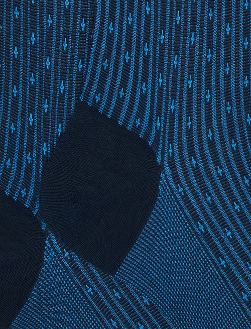Men's long ocean blue cotton socks with lily motif - Long | Gallo 1927 - Official Online Shop