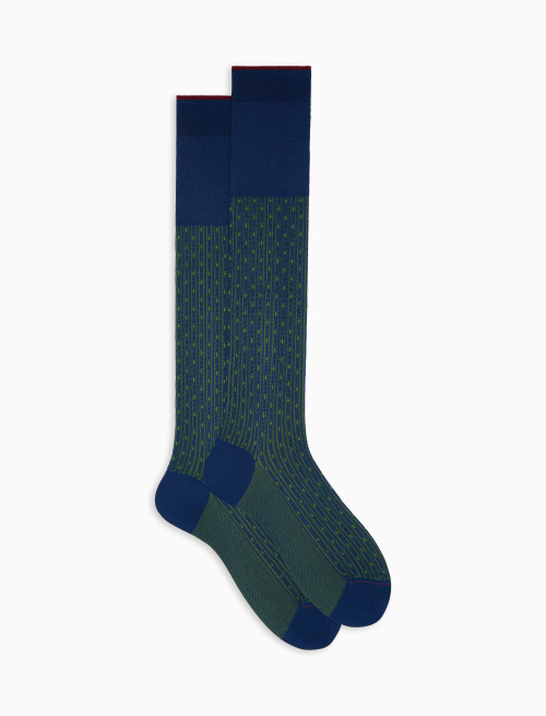 Men's long royal blue cotton socks with lily motif - Socks | Gallo 1927 - Official Online Shop