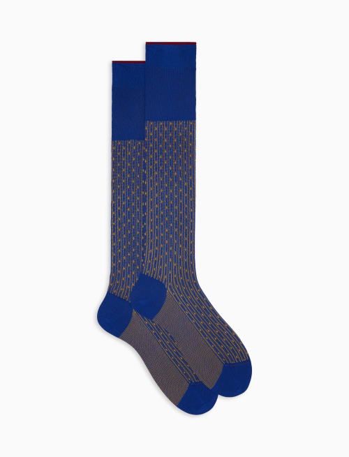 Men's long blue cotton socks with lily motif - Man | Gallo 1927 - Official Online Shop