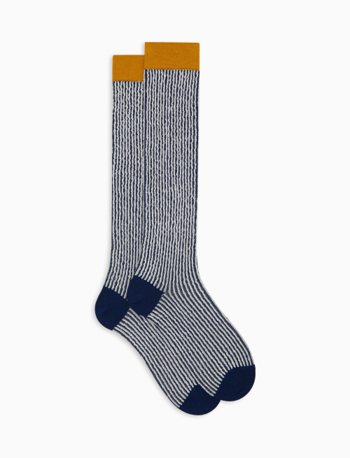 Men's long blue cotton socks with seersucker motif - The SS Edition | Gallo 1927 - Official Online Shop