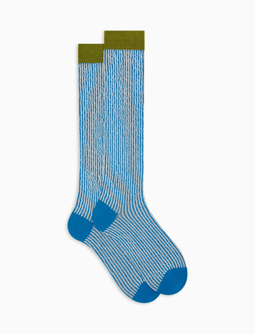 Calze lunghe uomo cotone fantasia seersucker azzurro | Gallo 1927 - Official Online Shop