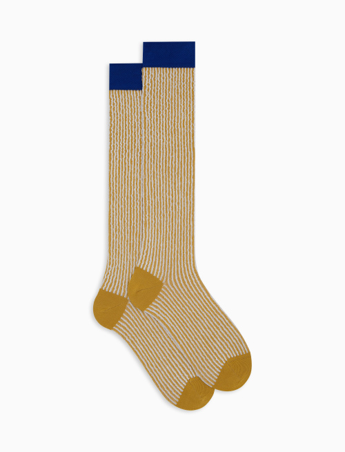 Men's long yellow cotton socks with seersucker motif - The SS Edition | Gallo 1927 - Official Online Shop