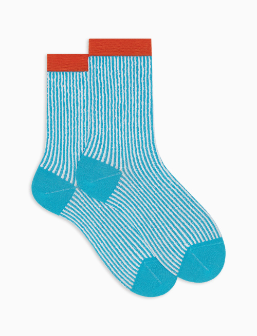 Women's short turquoise light cotton socks with seersucker motif - The SS Edition | Gallo 1927 - Official Online Shop