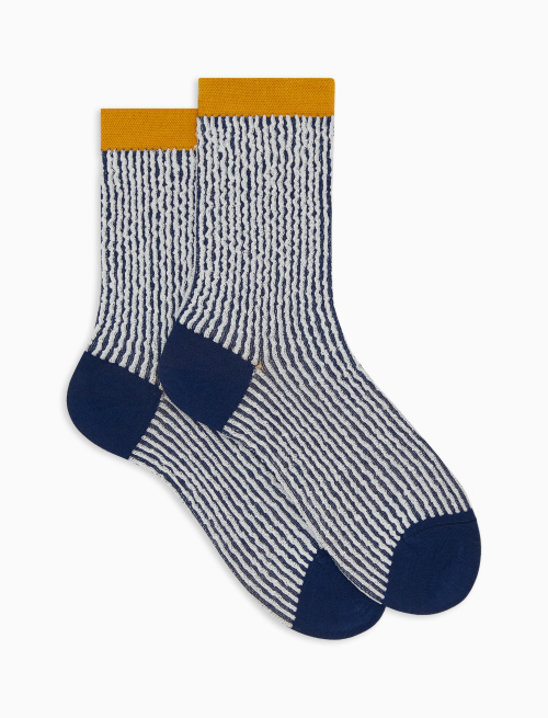 Women's short blue cotton socks with seersucker motif - The SS Edition | Gallo 1927 - Official Online Shop