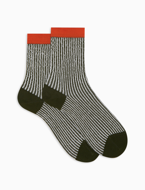 Women's short green cotton socks with seersucker motif - Short | Gallo 1927 - Official Online Shop