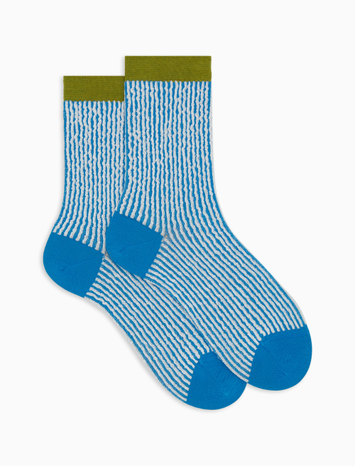 Women's short light blue cotton socks with seersucker motif - Gift ideas | Gallo 1927 - Official Online Shop