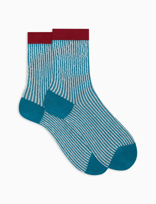 Women's short light blue cotton socks with seersucker motif - Socks | Gallo 1927 - Official Online Shop