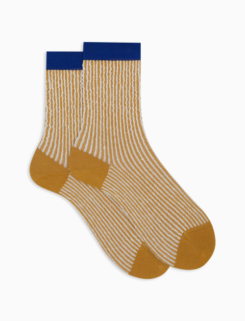 Women's short yellow cotton socks with seersucker motif - Socks | Gallo 1927 - Official Online Shop