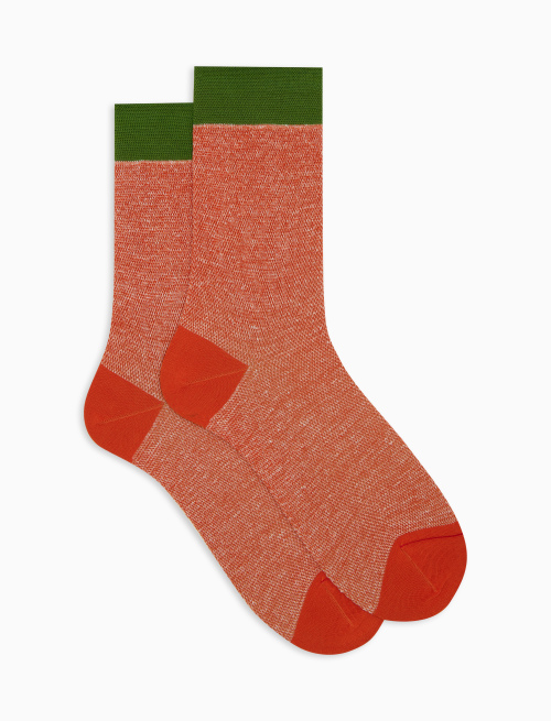 Men's short plain orange cotton and linen socks - Short | Gallo 1927 - Official Online Shop