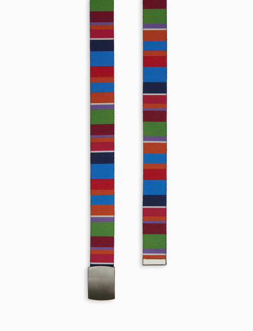 Elastic light blue unisex ribbon belt with multicoloured stripes - Small leather goods | Gallo 1927 - Official Online Shop