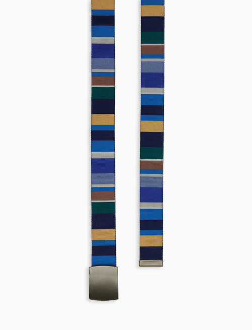 Elastic blue unisex ribbon belt with multicoloured stripes - Small leather goods | Gallo 1927 - Official Online Shop
