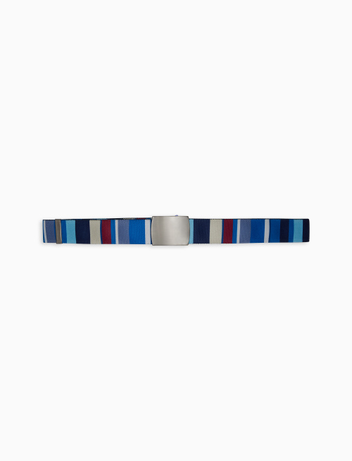 Elastic royal blue unisex ribbon belt with multicoloured stripes - Small Leather goods | Gallo 1927 - Official Online Shop