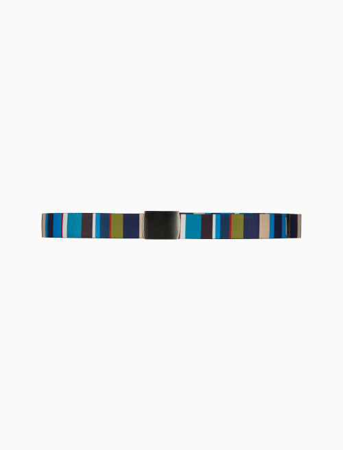 Elastic royal blue unisex ribbon belt with multicoloured stripes - Small Leather Goods | Gallo 1927 - Official Online Shop