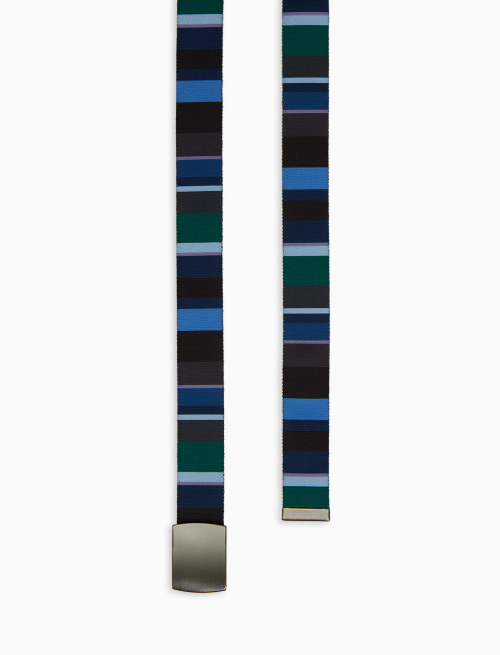 Elastic blue unisex ribbon belt with multicoloured stripes - Small Leather Goods | Gallo 1927 - Official Online Shop