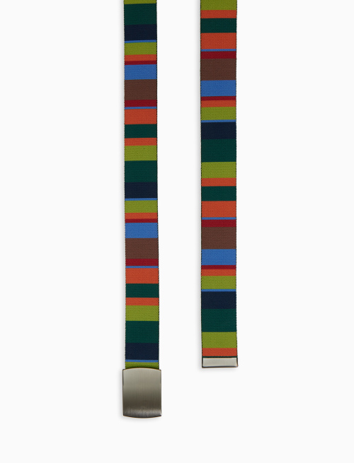 Elastic green unisex ribbon belt with multicoloured stripes - Accessories | Gallo 1927 - Official Online Shop