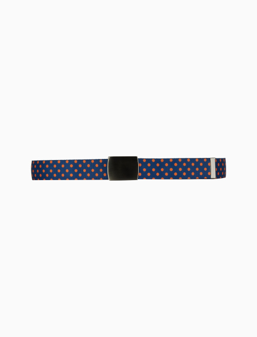 Elastic blue unisex ribbon belt with polka dot pattern - Small Leather Goods | Gallo 1927 - Official Online Shop