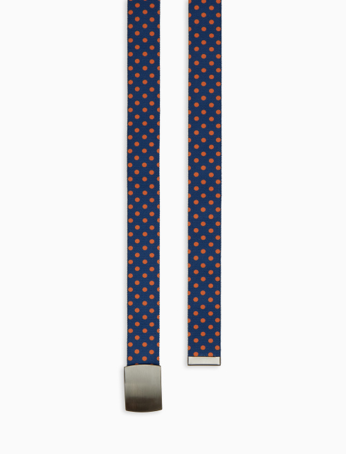 Elastic blue unisex ribbon belt with polka dot pattern - Small leather goods | Gallo 1927 - Official Online Shop
