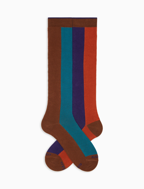 Women's long socks in brown cotton with vertical stripes in four colors - New In | Gallo 1927 - Official Online Shop