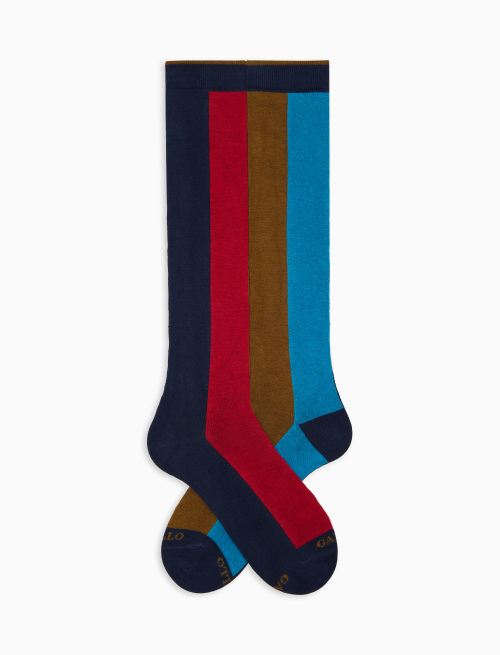Women's long socks in blue cotton with vertical stripes in four colors - New In | Gallo 1927 - Official Online Shop
