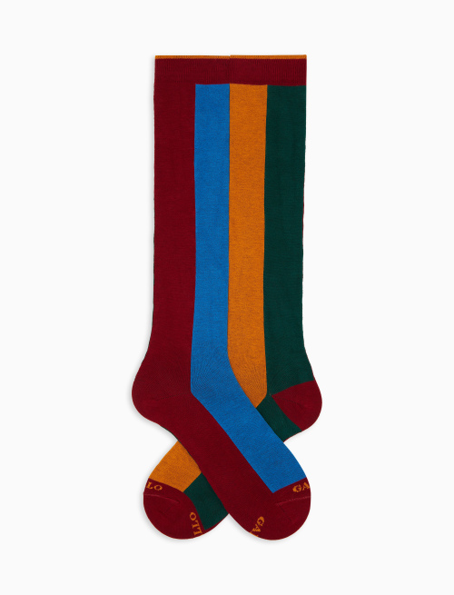 Women's long socks in burgundy cotton with vertical stripes in four colors - New In | Gallo 1927 - Official Online Shop