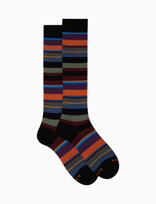 Men's long black cotton socks with multicoloured stripes - Man | Gallo 1927 - Official Online Shop