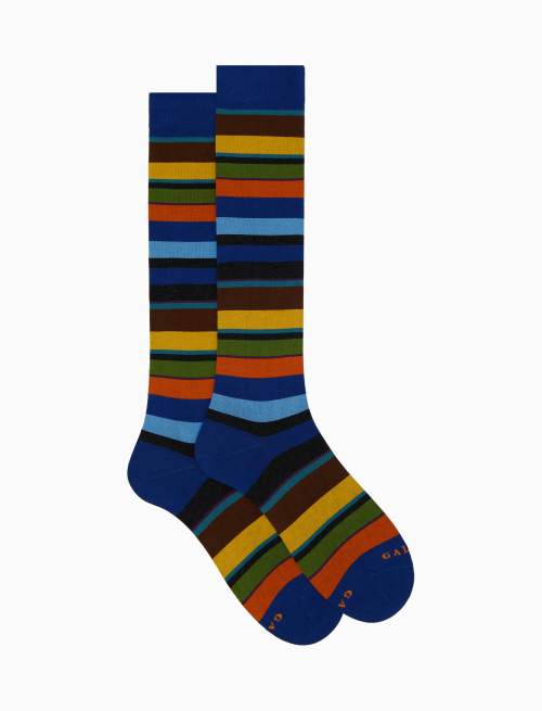 Men's long blue cotton socks with multicoloured stripes - Black Friday Man | Gallo 1927 - Official Online Shop