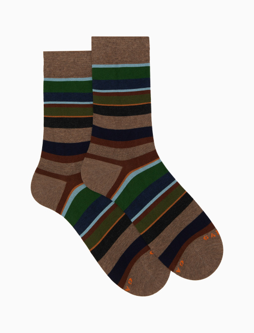 Men's short brown cotton socks with multicoloured stripes - Short | Gallo 1927 - Official Online Shop