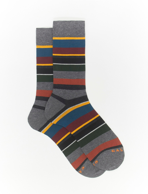 Men's short iron grey cotton socks with multicoloured stripes - Multicolor | Gallo 1927 - Official Online Shop