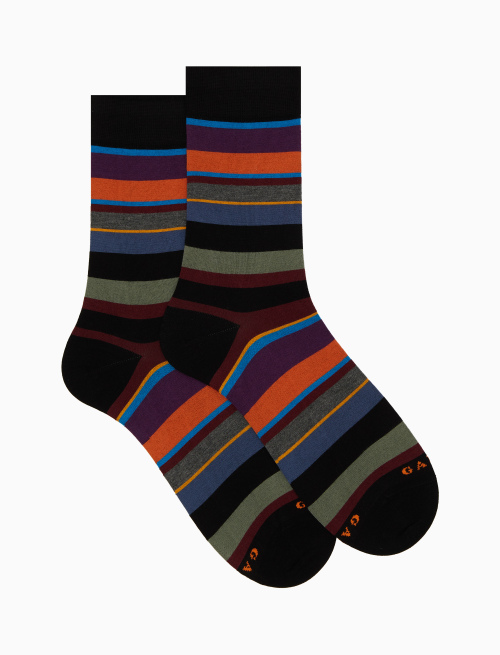 Men's short black cotton socks with multicoloured stripes - Short | Gallo 1927 - Official Online Shop