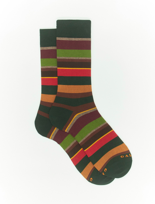Men's short bottle coloured cotton socks with multicoloured stripes - Multicolor | Gallo 1927 - Official Online Shop