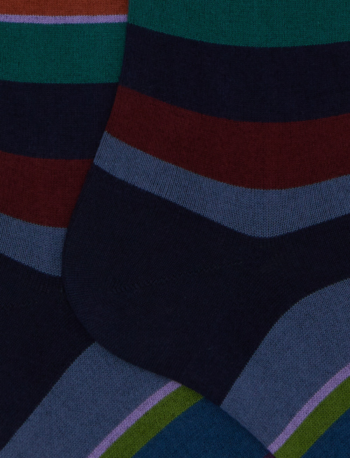 Women's long blue cotton socks with multicoloured stripes - Socks | Gallo 1927 - Official Online Shop